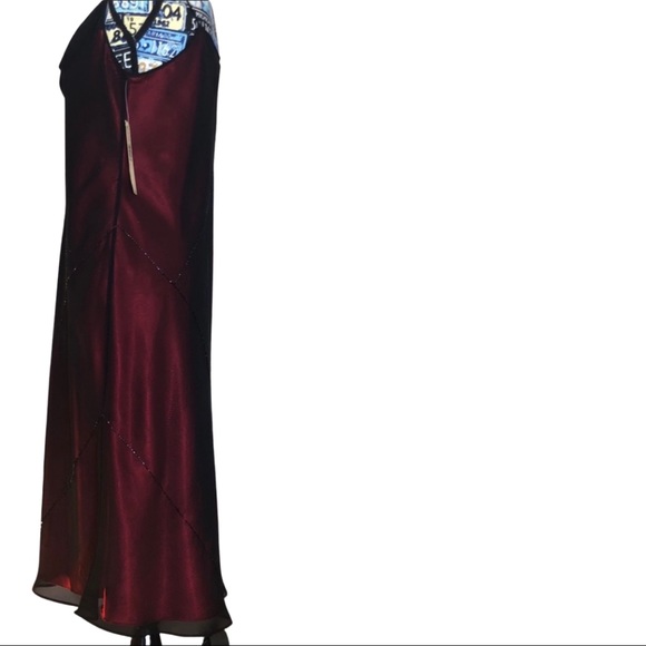 Red Satin Sheen Sequin Semi Formal Layered Petite - Picture 8 of 9